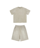 Sun Faded Wached With Distressed French Terry T-shirt and Shorts Set