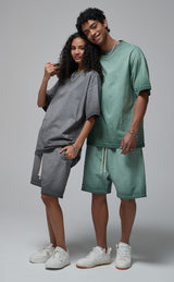 Reverse Base Color Treatment With Baking Effect Tshirt and Shorts Set