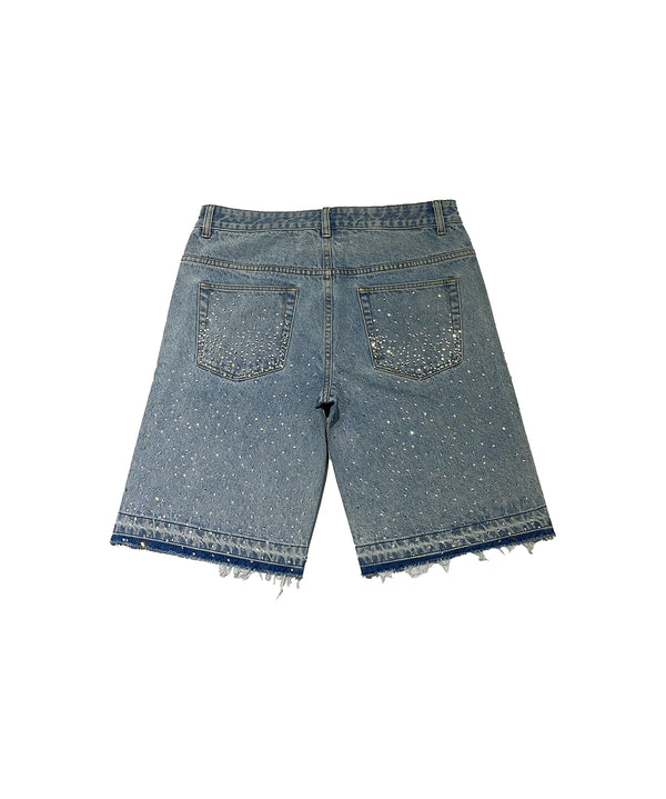 Luxury Rhinestones Washed And Distressed Jorts