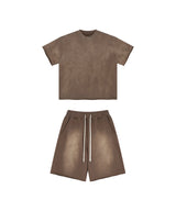 Sun Faded Wached With Distressed French Terry T-shirt and Shorts Set
