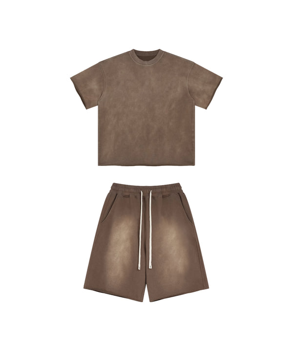 Sun Faded Wached With Distressed French Terry T-shirt and Shorts Set