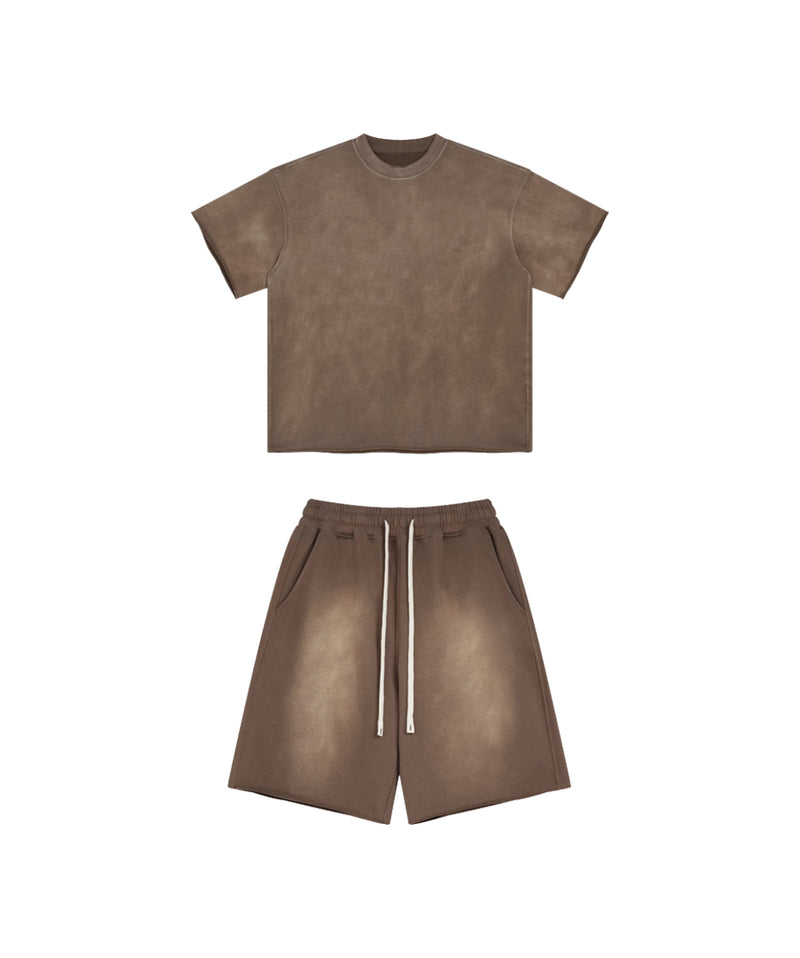 Sun Faded Wached With Distressed French Terry T-shirt and Shorts Set
