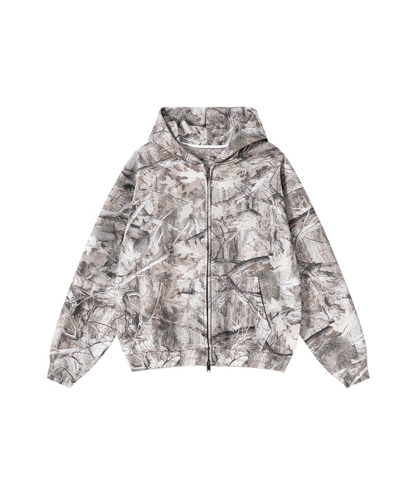 Plush camouflage zipper hoodie sweatshit set