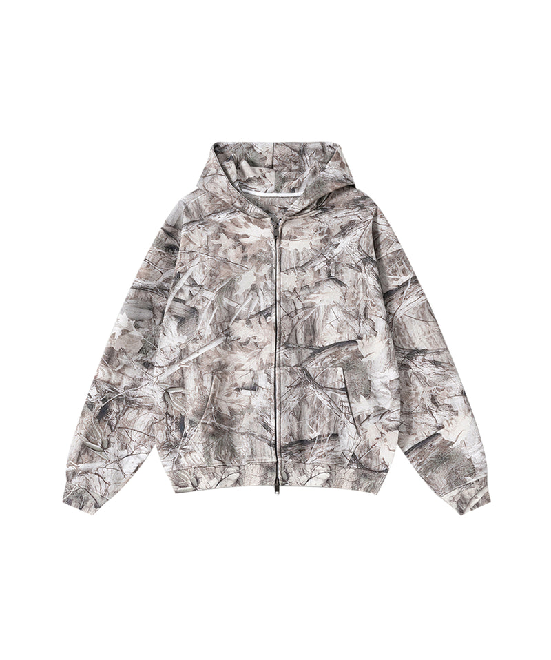 Plush camouflage zipper hoodie sweatshit set