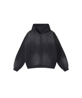 Washed and distressed fleece double-ended zipper sweatshirt 360g