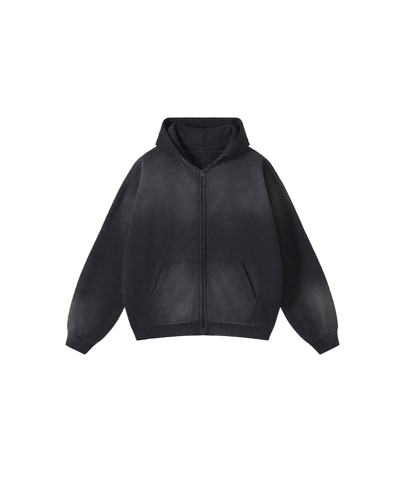 Washed and distressed fleece double-ended zipper sweatshirt 360g