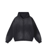 Washed and distressed fleece double-ended zipper sweatshirt 360g