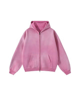 Washed and distressed fleece double-ended zipper sweatshirt 360g