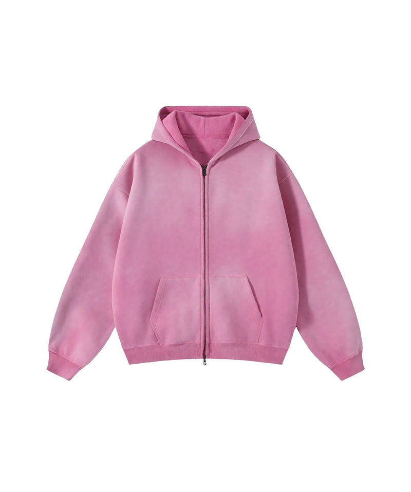 Washed and distressed fleece double-ended zipper sweatshirt 360g