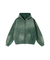 Washed and distressed fleece double-ended zipper sweatshirt 360g