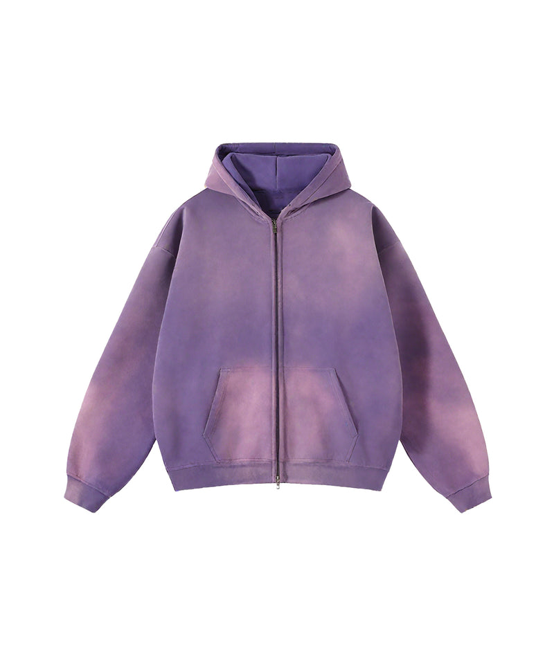 Washed and distressed fleece double-ended zipper sweatshirt 360g