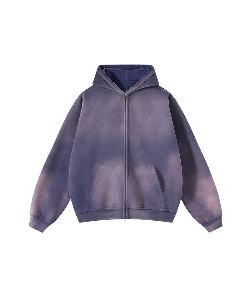 Washed and distressed fleece double-ended zipper sweatshirt 360g