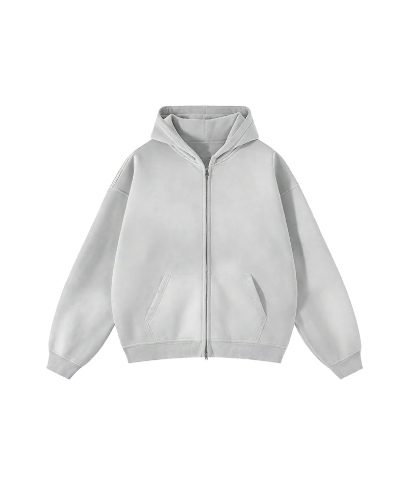 Washed and distressed fleece double-ended zipper sweatshirt 360g