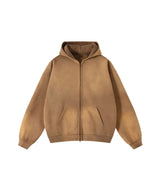 Washed and distressed fleece double-ended zipper sweatshirt 360g