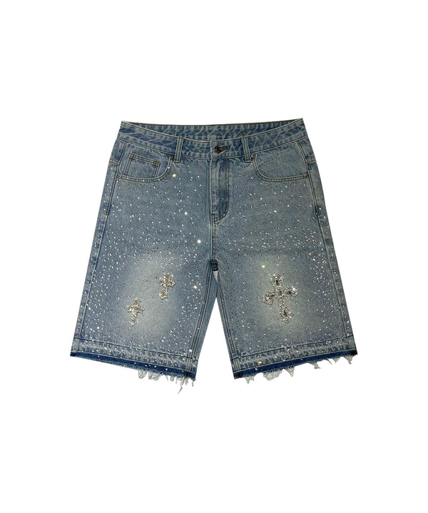 Luxury Rhinestones Washed And Distressed Jorts