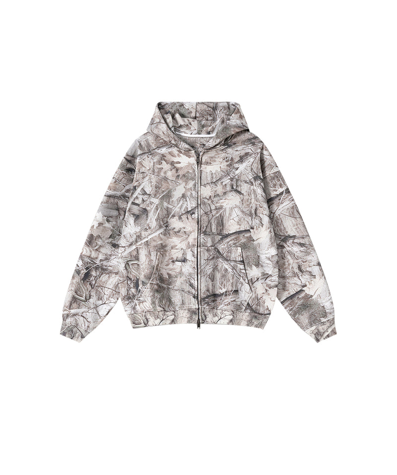 Plush camouflage zipper hoodie sweatshit set