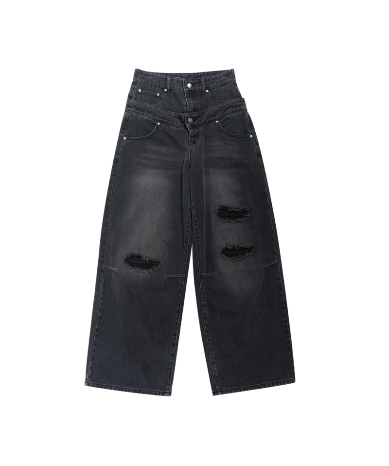 Double Waist Distressed Jean