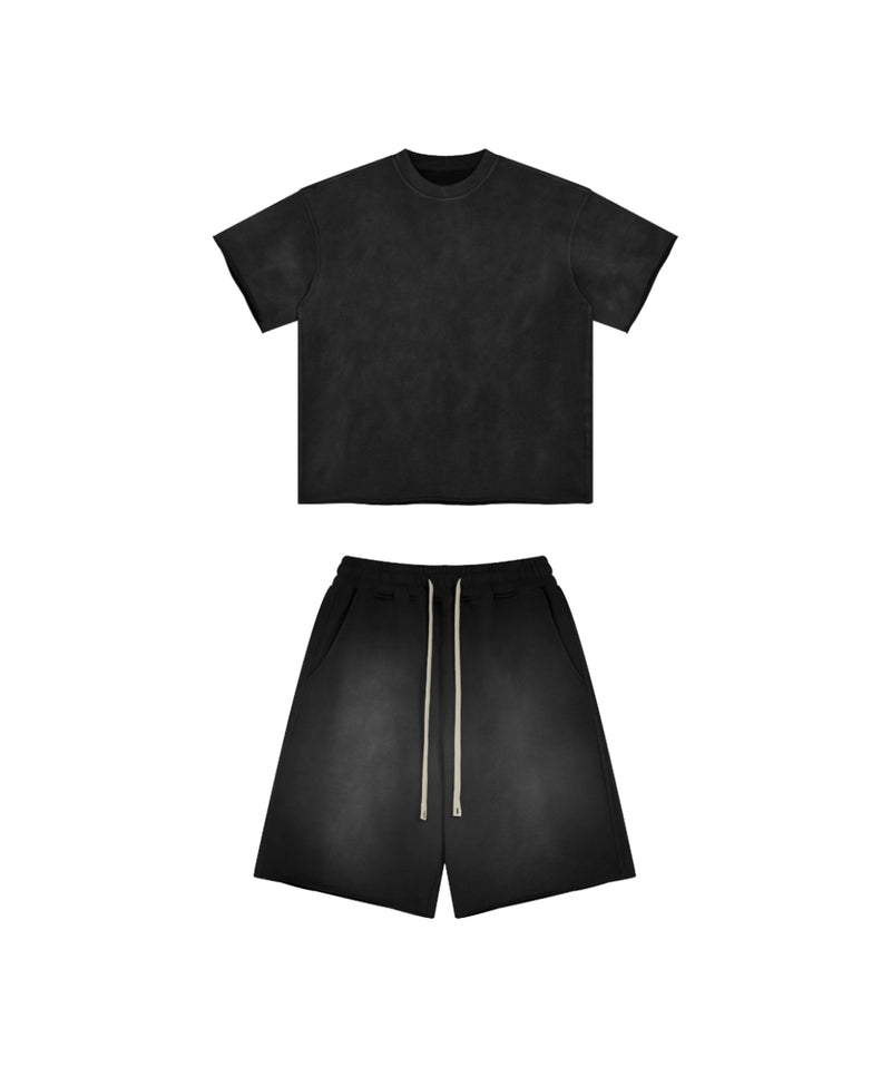 Sun Faded Wached With Distressed French Terry T-shirt and Shorts Set