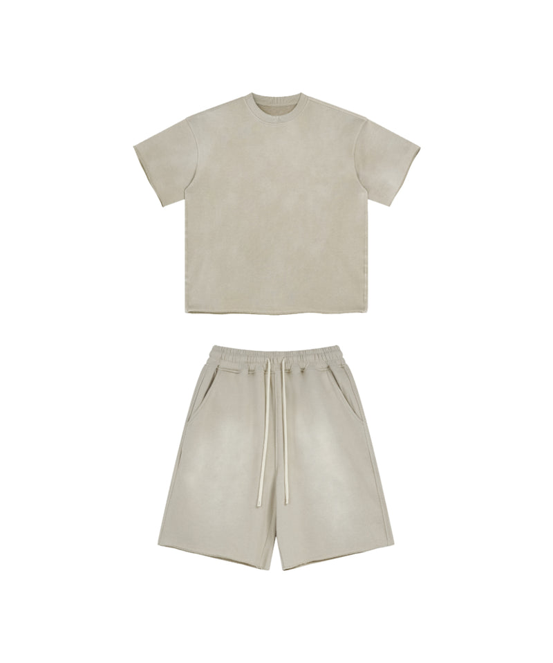 Sun Faded Wached With Distressed French Terry T-shirt and Shorts Set