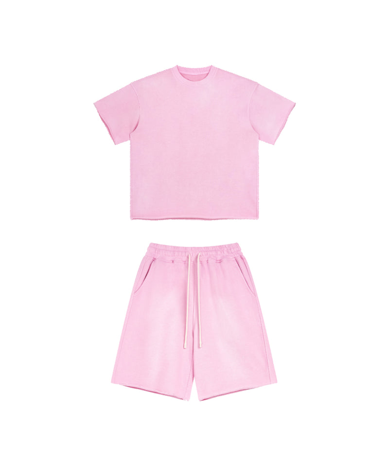 Sun Faded Wached With Distressed French Terry T-shirt and Shorts Set