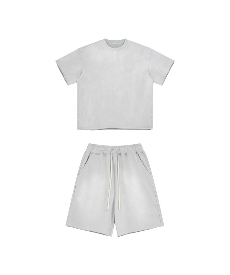 Sun Faded Wached With Distressed French Terry T-shirt and Shorts Set