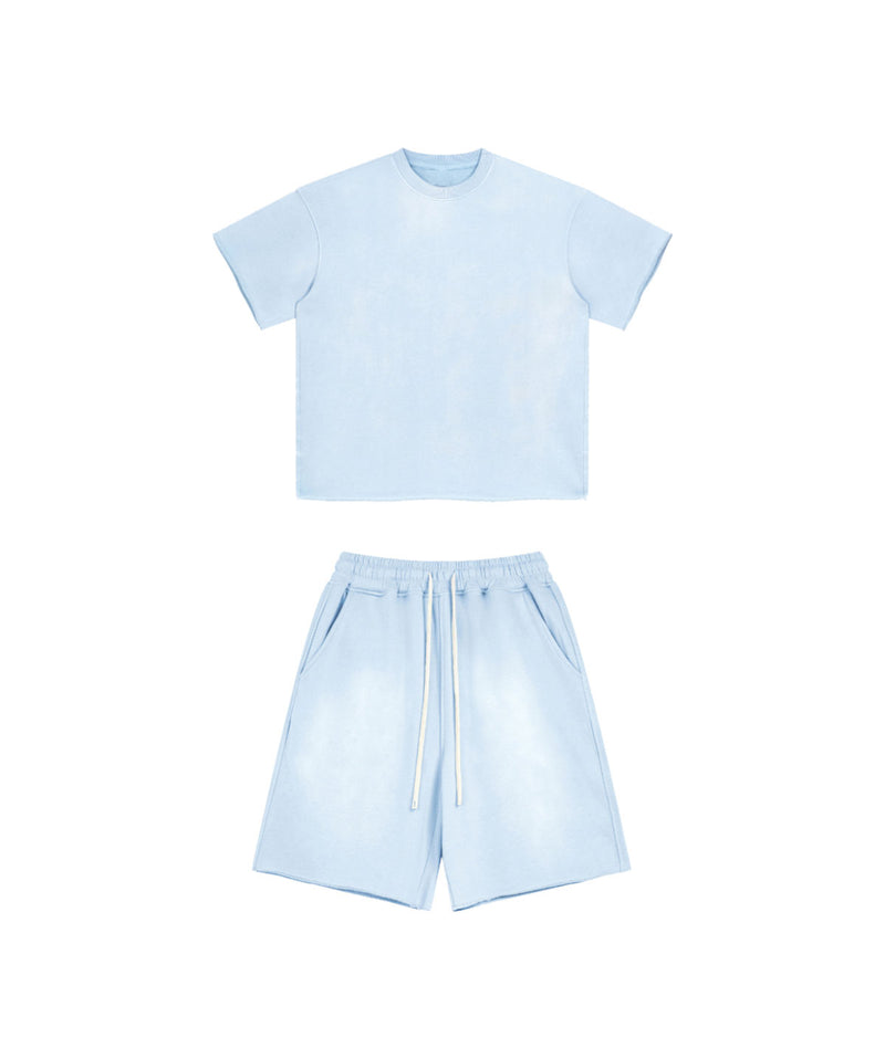 Sun Faded Wached With Distressed French Terry T-shirt and Shorts Set