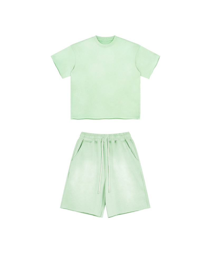 Sun Faded Wached With Distressed French Terry T-shirt and Shorts Set