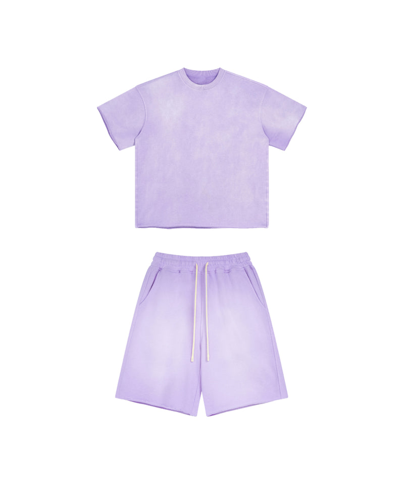 Sun Faded Wached With Distressed French Terry T-shirt and Shorts Set