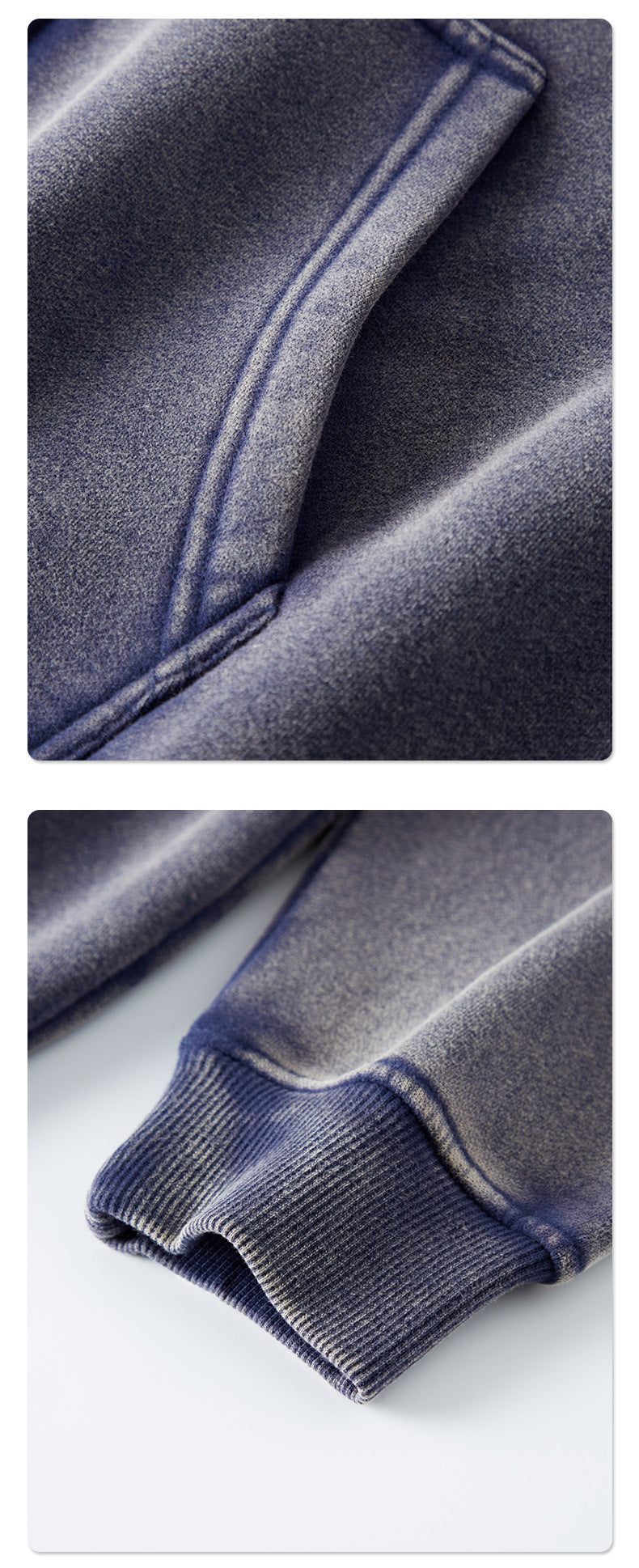 Washed and distressed fleece double-ended zipper sweatshirt 360g