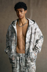 Plush camouflage zipper hoodie sweatshit set