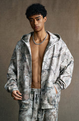 Plush camouflage zipper hoodie sweatshit set