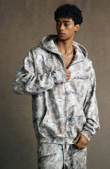 Plush camouflage zipper hoodie sweatshit set