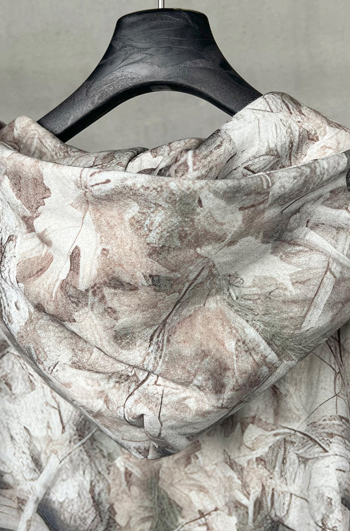 Plush camouflage zipper hoodie sweatshit set