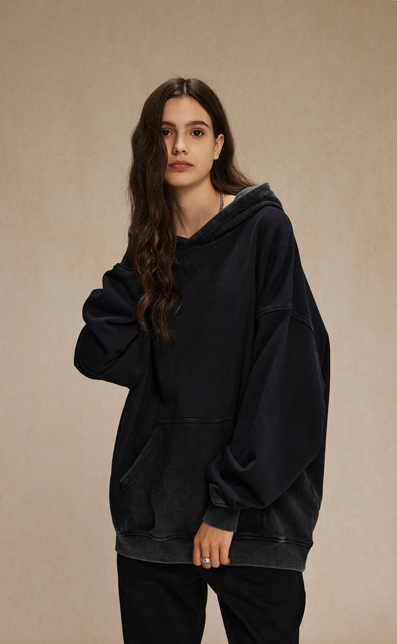 Distressed Washable Hooded Sweatshirt 430g