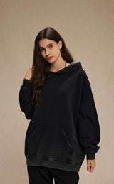 Distressed Washable Hooded Sweatshirt 430g