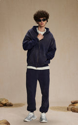 Washed and distressed fleece double-ended zipper sweatshirt 360g