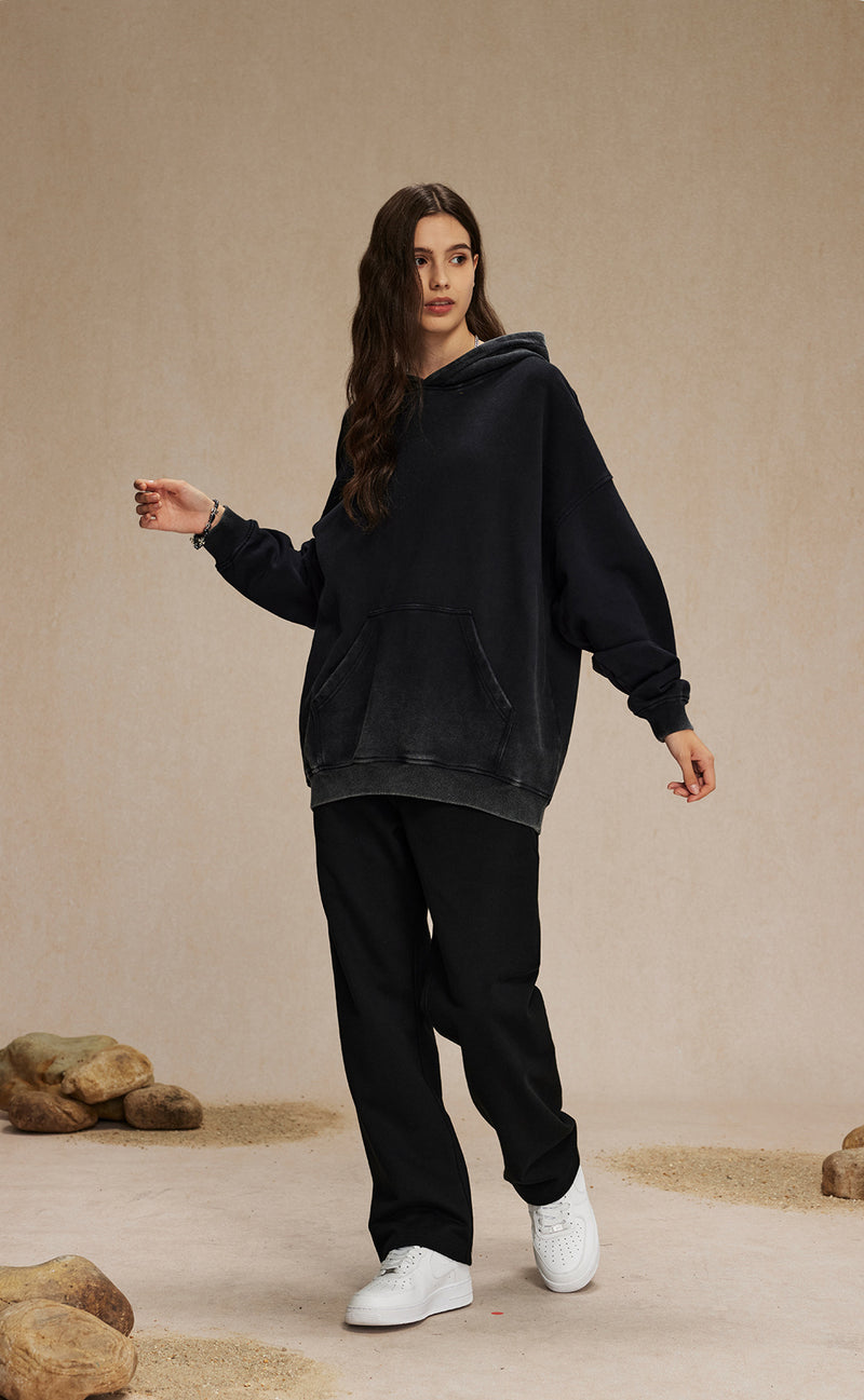 Distressed Washable Hooded Sweatshirt 430g