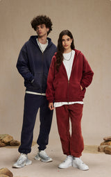 Washed and distressed fleece double-ended zipper sweatshirt 360g