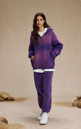 Washed and distressed fleece double-ended zipper sweatshirt 360g