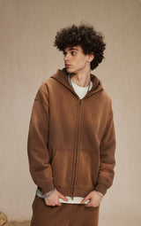 Washed and distressed fleece double-ended zipper sweatshirt 360g