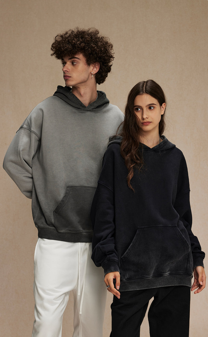 Distressed Washable Hooded Sweatshirt 430g