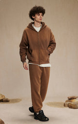 Washed and distressed fleece double-ended zipper sweatshirt 360g