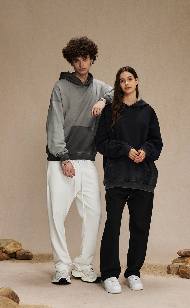 Distressed Washable Hooded Sweatshirt 430g