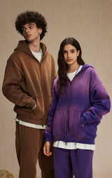 Washed and distressed fleece double-ended zipper sweatshirt 360g