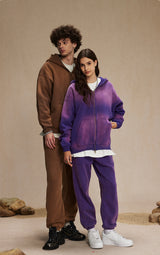 Washed and distressed fleece double-ended zipper sweatshirt 360g