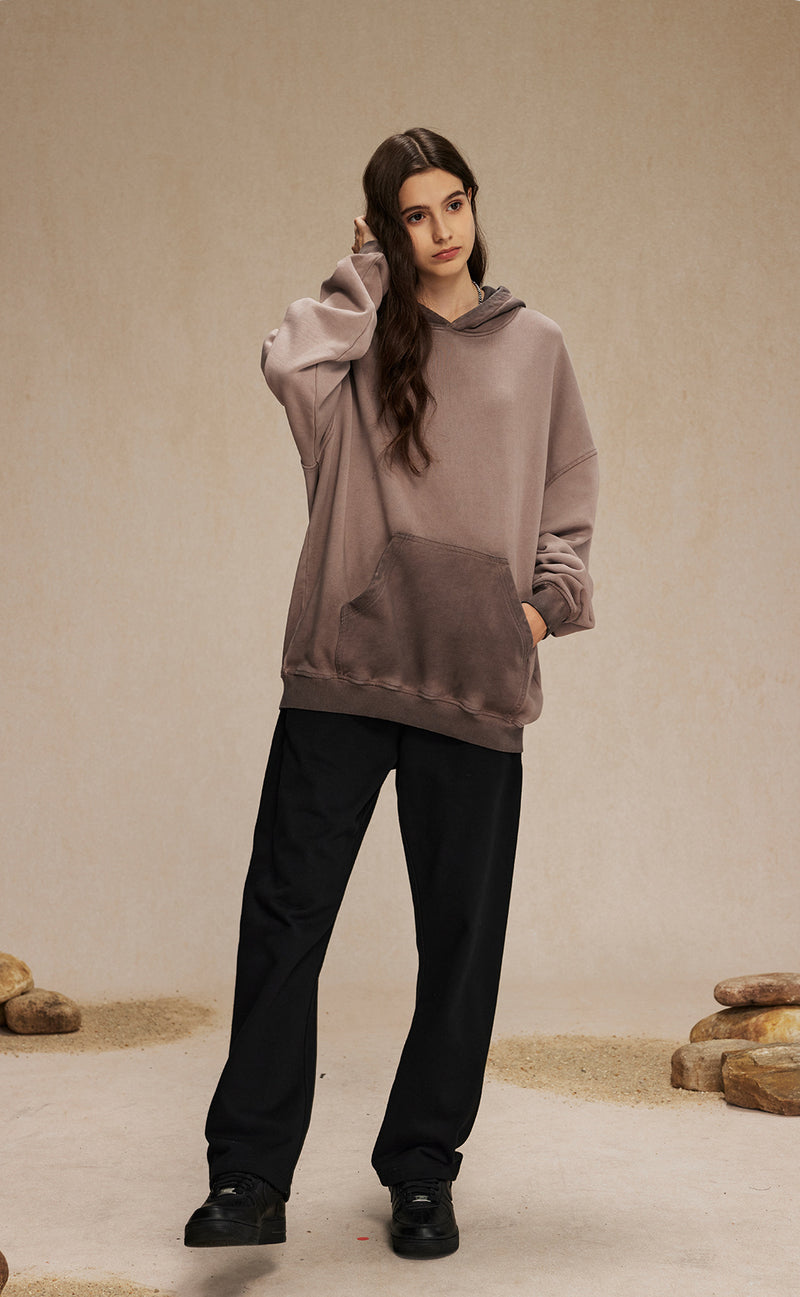 Distressed Washable Hooded Sweatshirt 430g