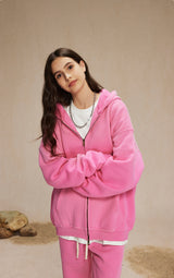 Washed and distressed fleece double-ended zipper sweatshirt 360g