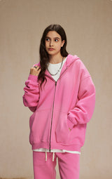 Washed and distressed fleece double-ended zipper sweatshirt 360g