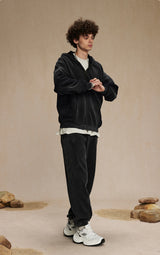 Washed and distressed fleece double-ended zipper sweatshirt 360g