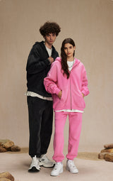 Washed and distressed fleece double-ended zipper sweatshirt 360g